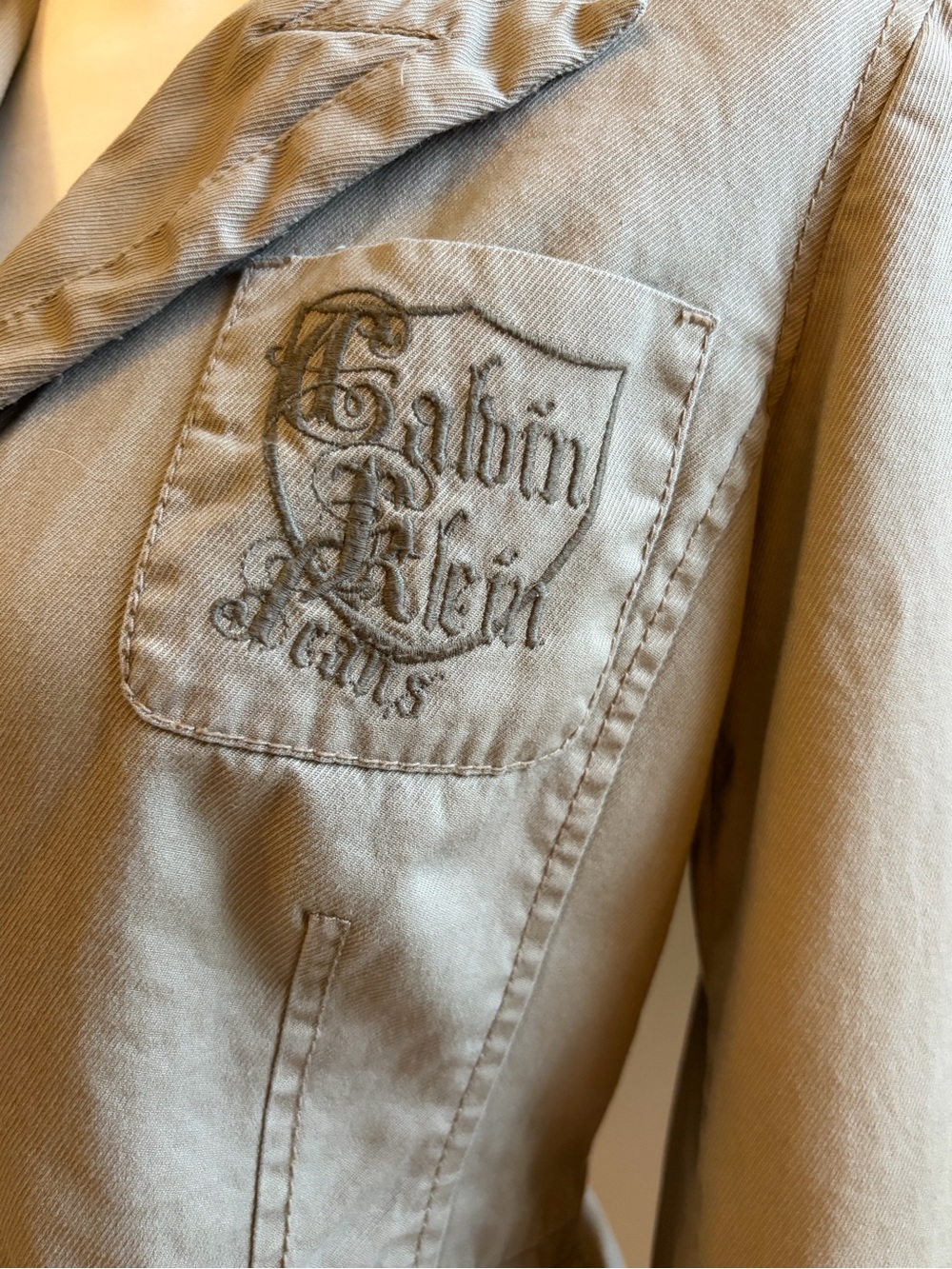 Y2K Calvin Klein Jeans Cropped Khaki Blazer Gothic Crest Embroidered Womens M